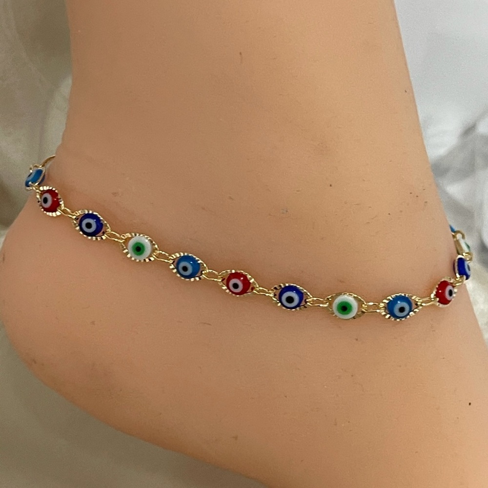 18k Gold Filled Evil Eye Anklet - Picture 2 of 4